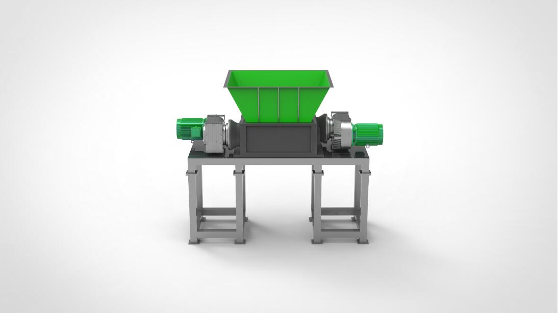 Industrial twin shaft shredder suitable for recycling a wide variety of difficult materials
