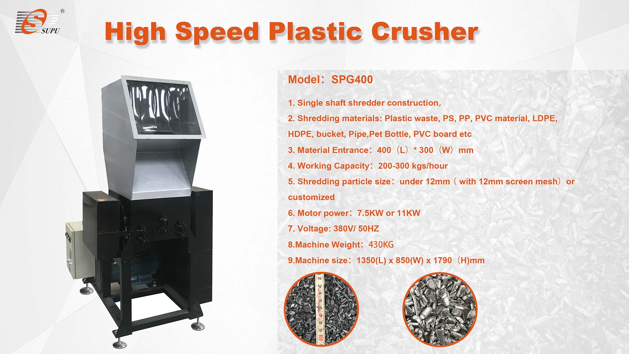 Single-shaft Crushers for Materials Such As Plastic and PVC Are Equipped with 8 sharp and Highly Safe Blades